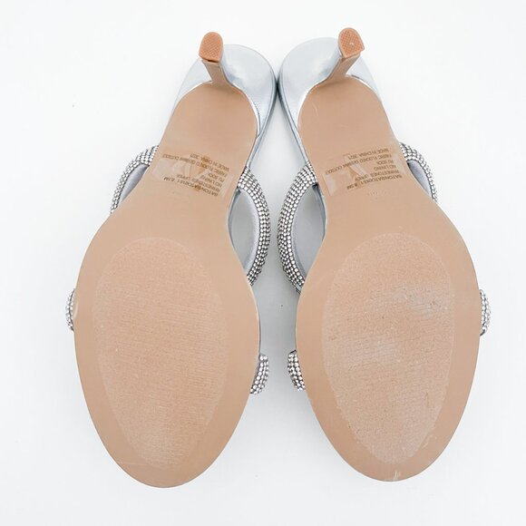 Steve Madden Baton Rhinestone Silver Mules Sandals Heels - Picture 10 of 14